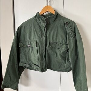 Zara Cropped Military-Style Jacket - Olive Green